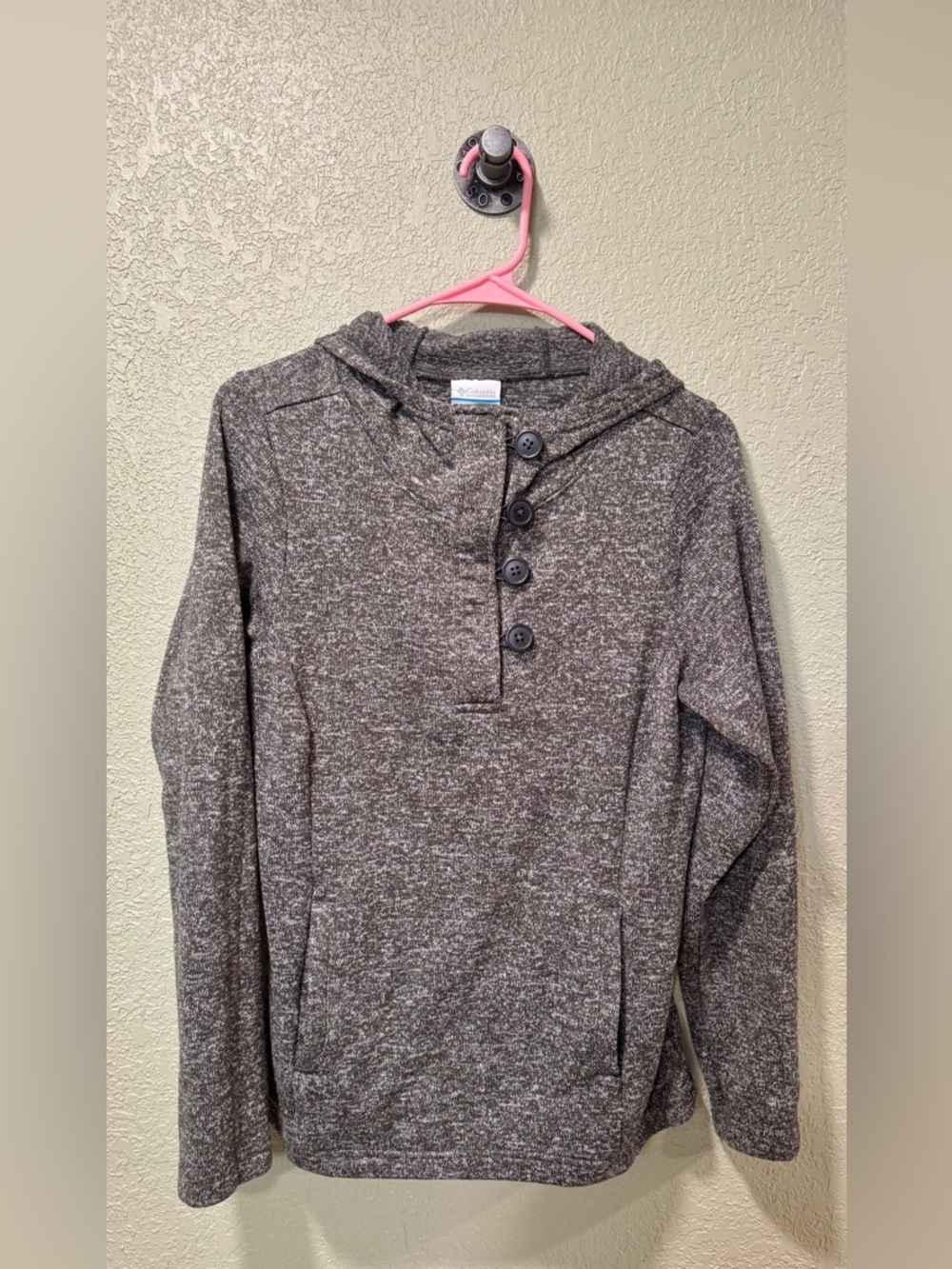 Columbia Women's Grey Heathered Button-Neck Hoodie Sweater M